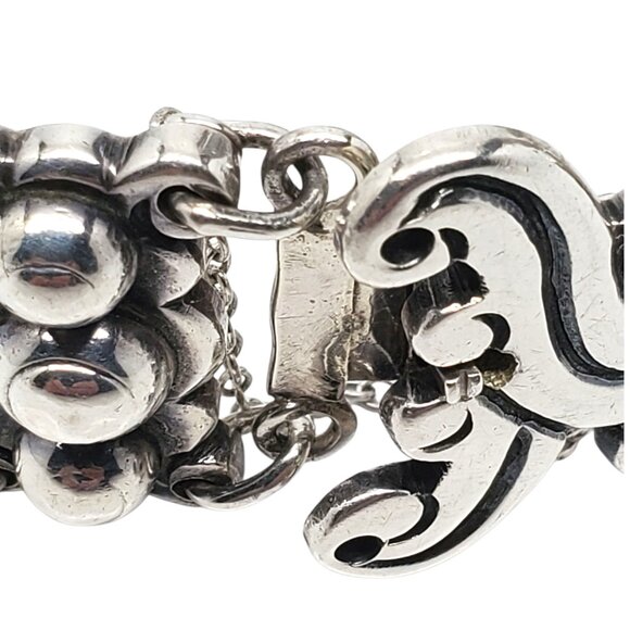 Taxco Mexico Sterling Silver Scroll Link Bracelet #22527 - Picture 3 of 12
